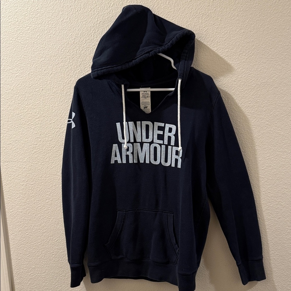 Under Armour V Neck Pullover Hoodie Black Medium Loose Fit Womens
